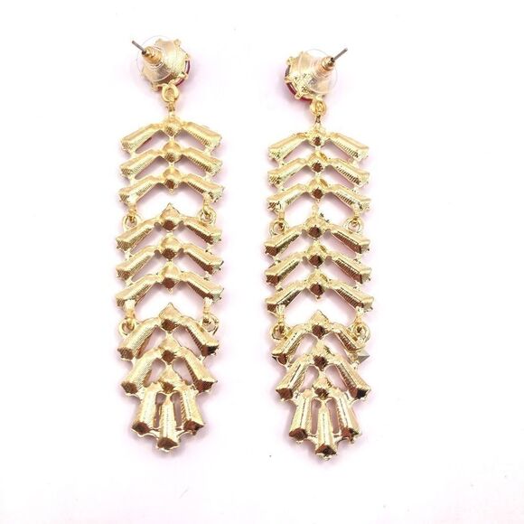 Long gold red crystal drop dangle earring - Picture 5 of 5